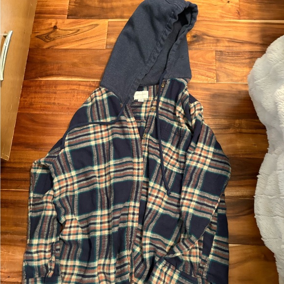 American Eagle Outfitters Blue and Tan Plaid Shirt shacket - Picture 1 of 4
